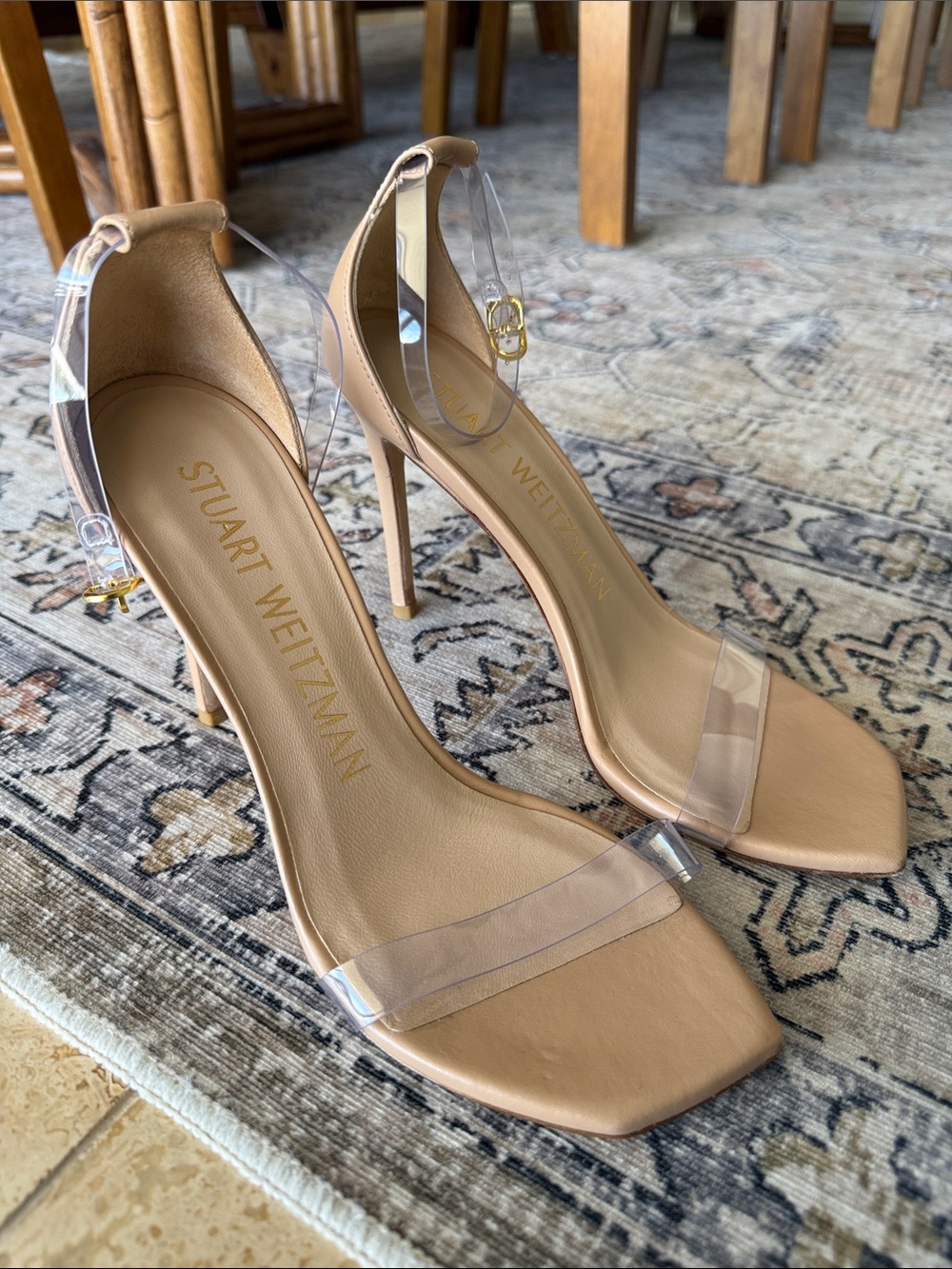 Stuart Weitzman Nudistcurve Clear ankle strap heel sandals size 7.5